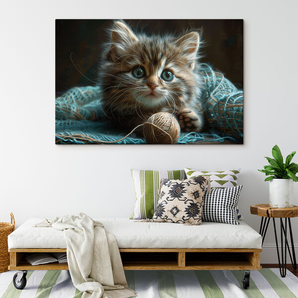 Een kat met een bal garen Een kat met een bal garen