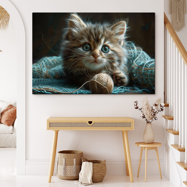 Een kat met een bal garen Een kat met een bal garen