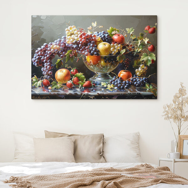 Een schilderij van fruit in een schaal Een schilderij van fruit in een schaal