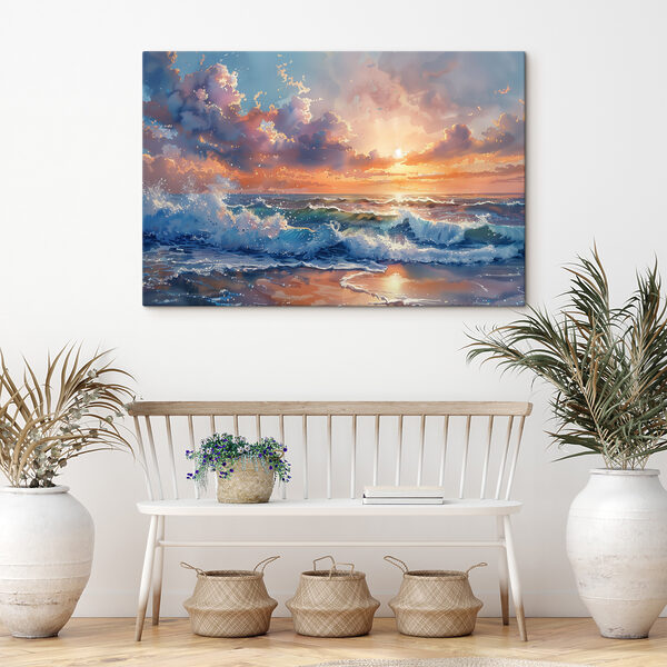 Een schilderij van golven op het strand Een schilderij van golven op het strand