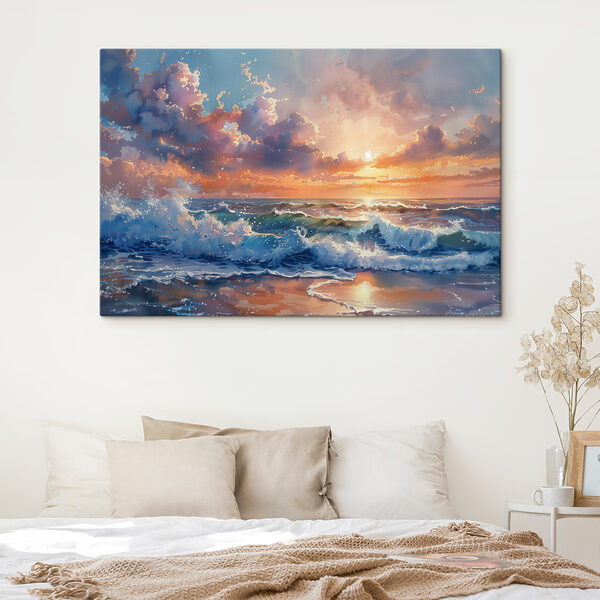Een schilderij van golven op het strand Een schilderij van golven op het strand