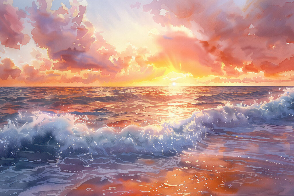 A sunset over the ocean