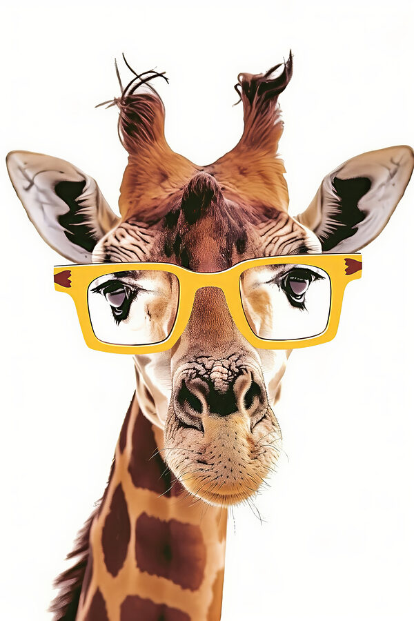 Een giraffe met een gele bril Een giraffe met een gele bril