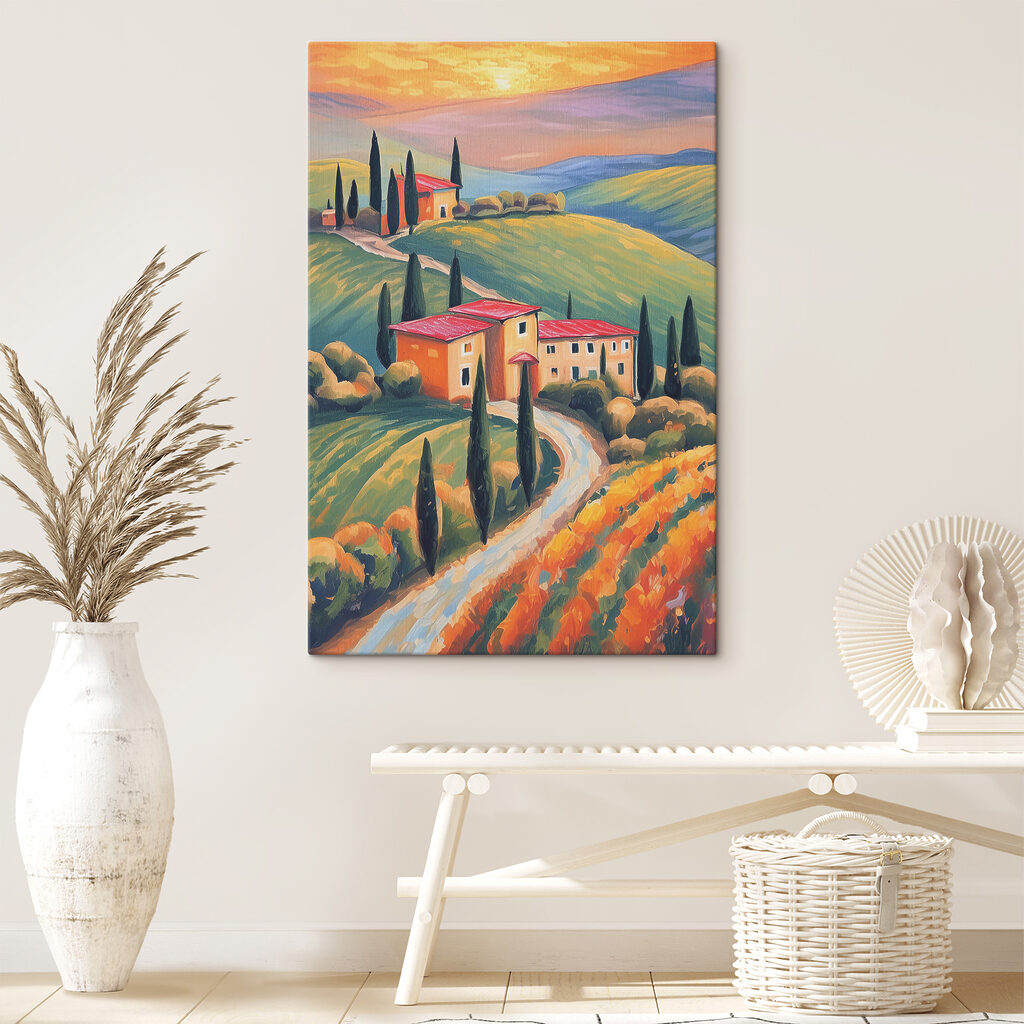 A painting of a house on a hill A painting of a house on a hill