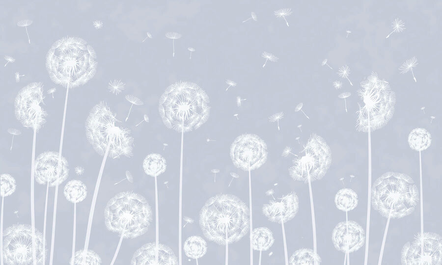 Een witte paardenbloem die door de lucht vliegt