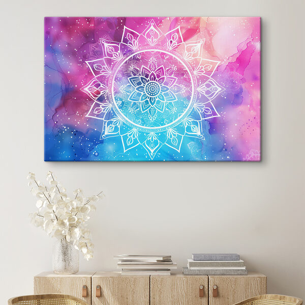 Een witte mandala op een kleurrijke achtergrond Een witte mandala op een kleurrijke achtergrond