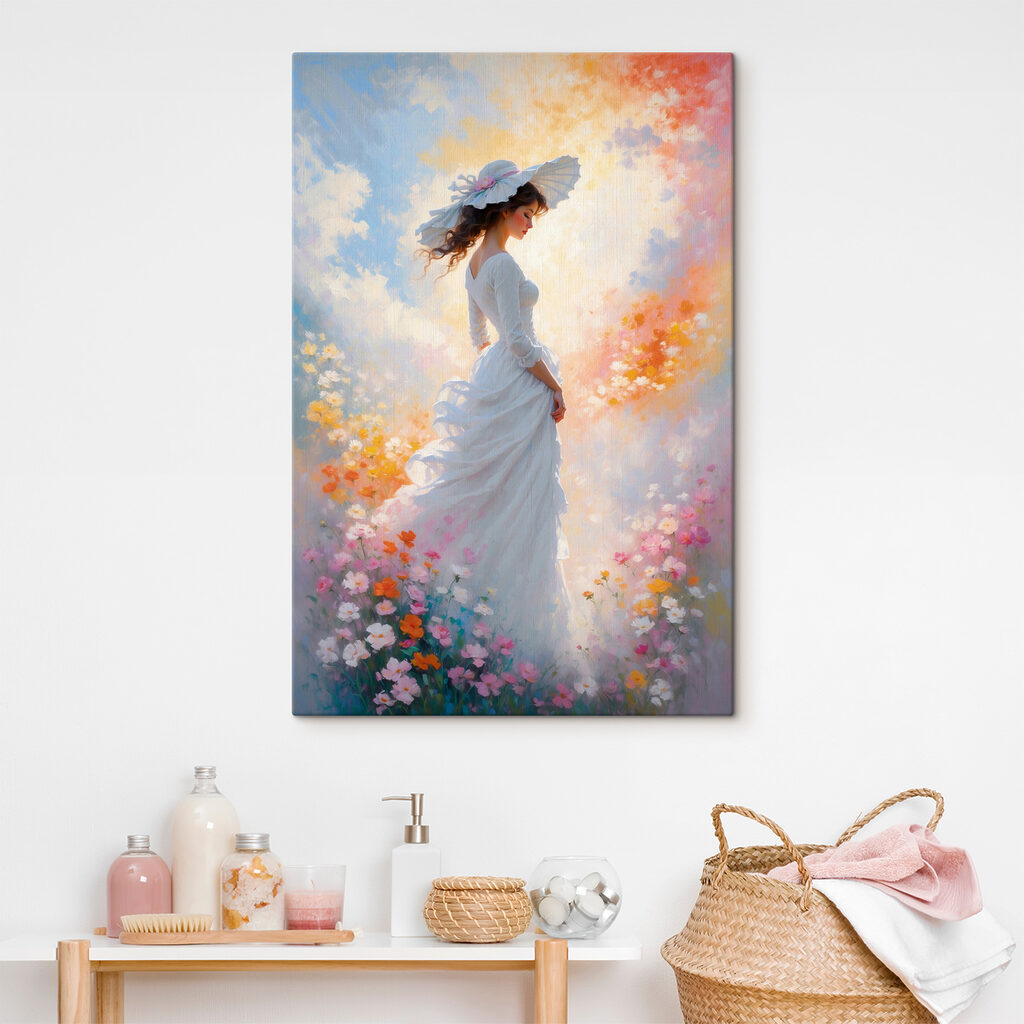 A woman in a white dress and hat