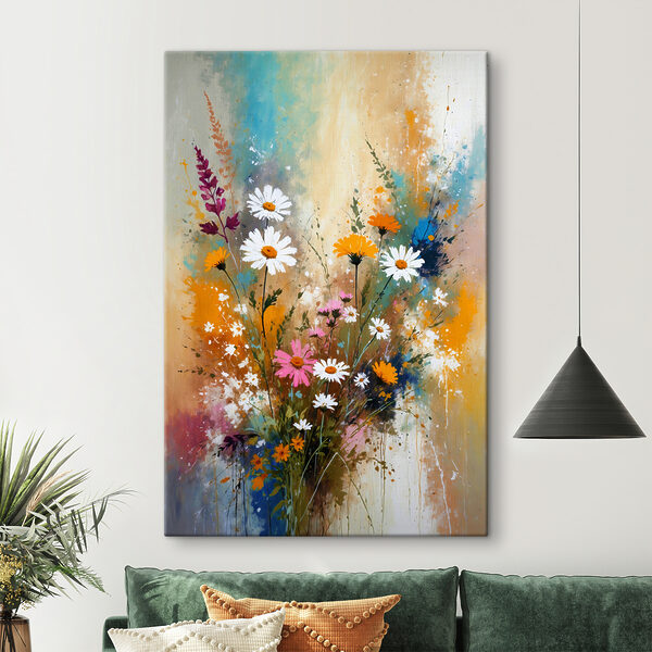 Een schilderij van bloemen en bladeren Een schilderij van bloemen en bladeren