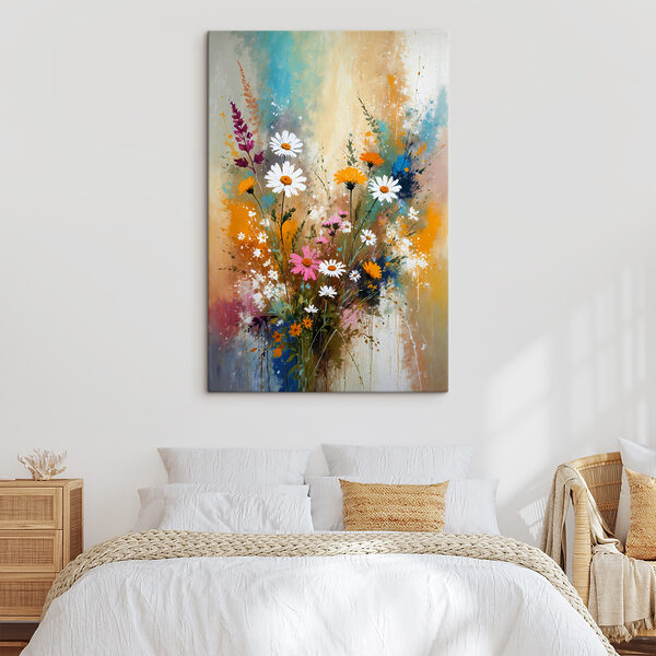 Een schilderij van bloemen en bladeren Een schilderij van bloemen en bladeren
