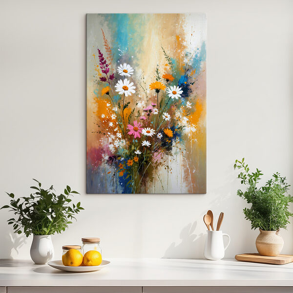 Een schilderij van bloemen en bladeren Een schilderij van bloemen en bladeren