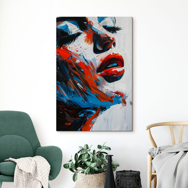 Een schilderij van het gezicht van een vrouw Een schilderij van het gezicht van een vrouw
