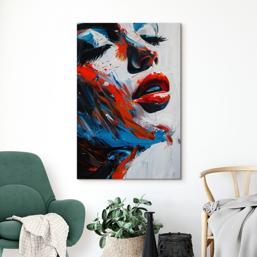Een schilderij van het gezicht van een vrouw