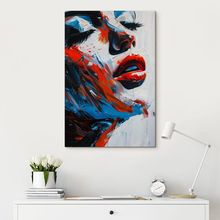 Een schilderij van het gezicht van een vrouw