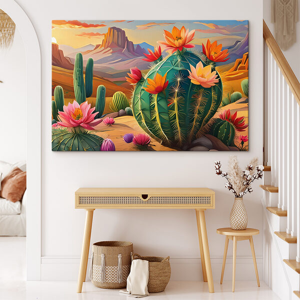 Een cactus met bloemen in de woestijn Een cactus met bloemen in de woestijn