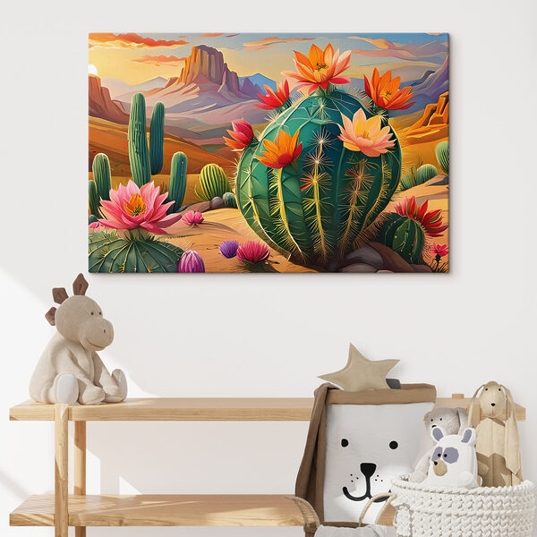 Een cactus met bloemen in de woestijn Een cactus met bloemen in de woestijn