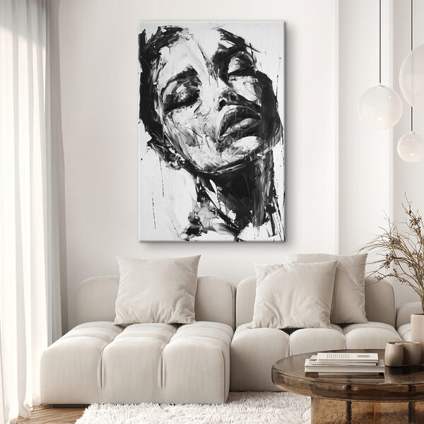 Een schilderij van het gezicht van een vrouw Een schilderij van het gezicht van een vrouw