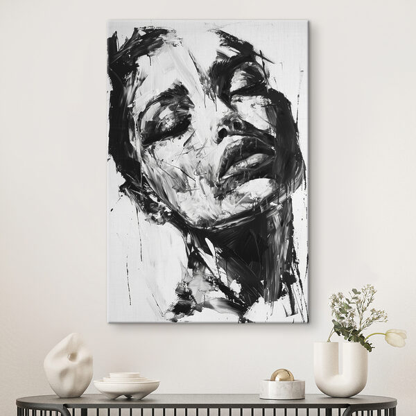 Een schilderij van het gezicht van een vrouw Een schilderij van het gezicht van een vrouw