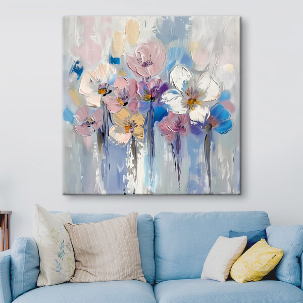 Een schilderij van bloemen op een witte achtergrond Een schilderij van bloemen op een witte achtergrond