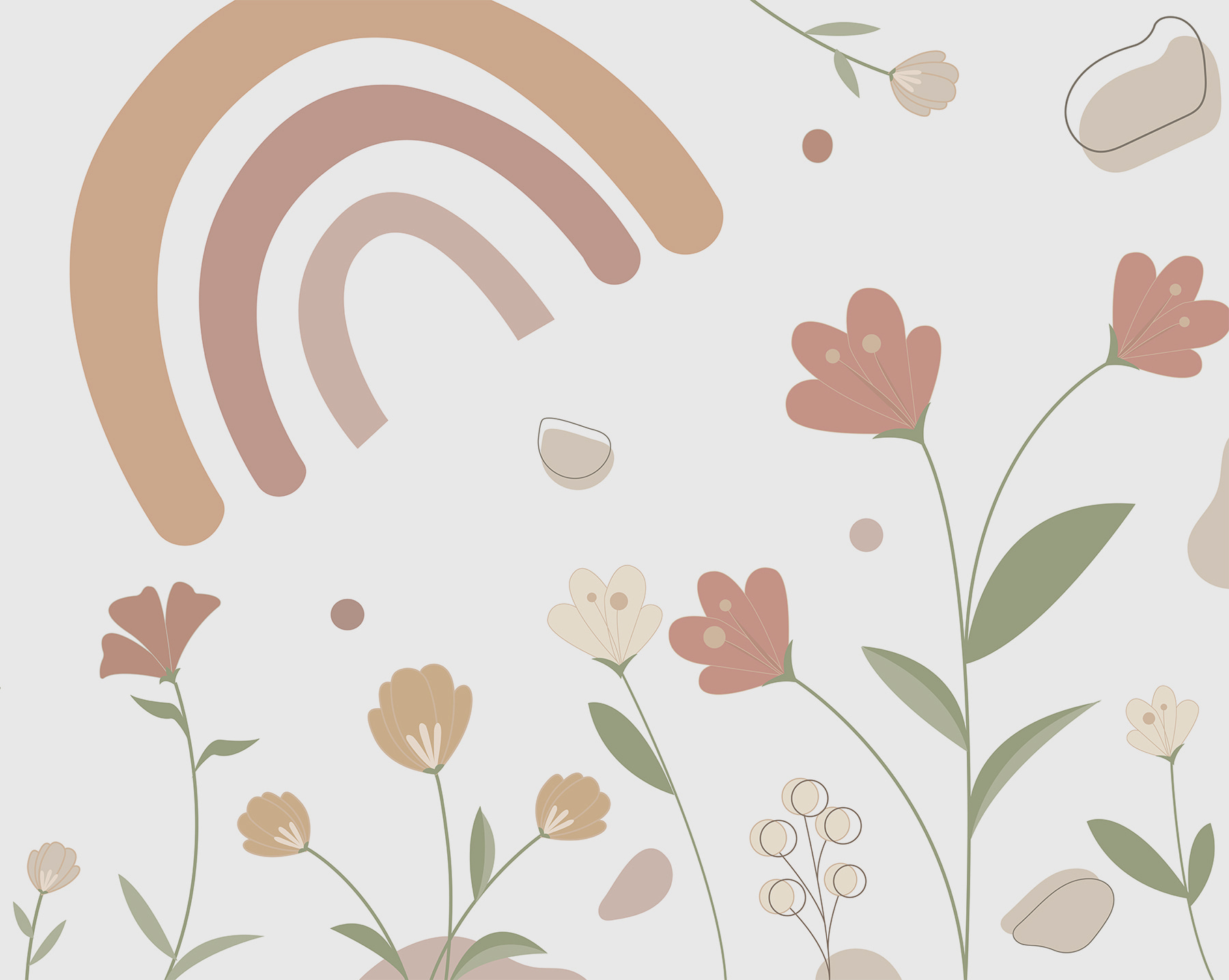 A colorful flowers and rainbows