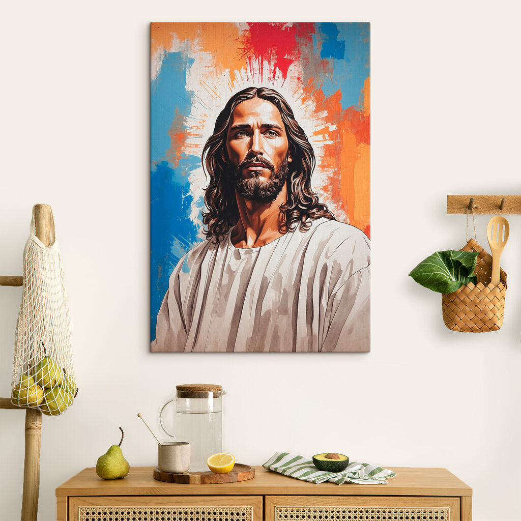 A painting of a man with long hair