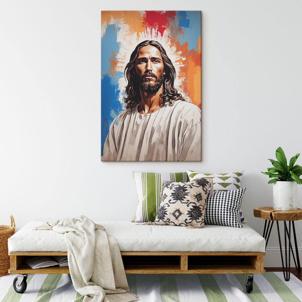 A painting of a man with long hair