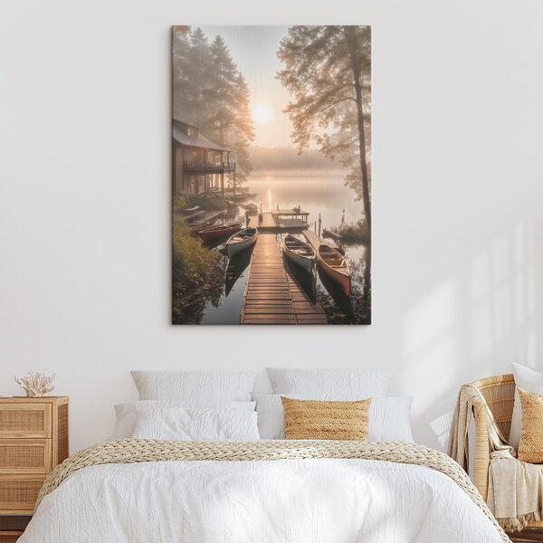 Een steiger met boten en een huis op het water Een steiger met boten en een huis op het water