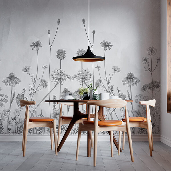 Een tekening van bloemen en planten Een tekening van bloemen en planten