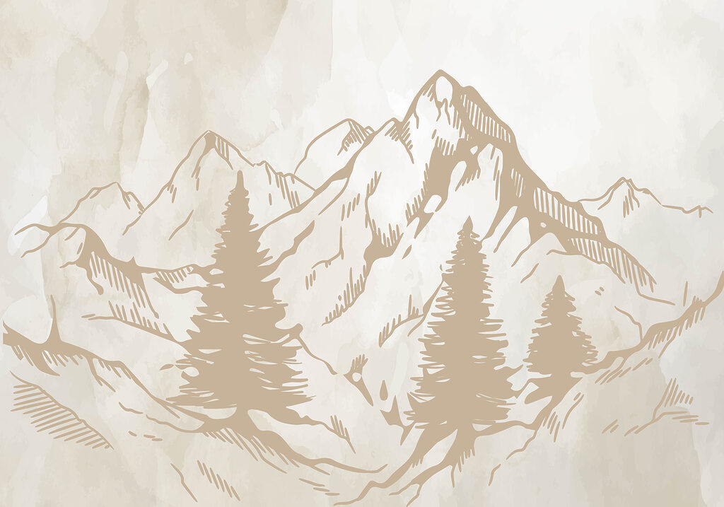 Een tekening van bergen en bomen Een tekening van bergen en bomen