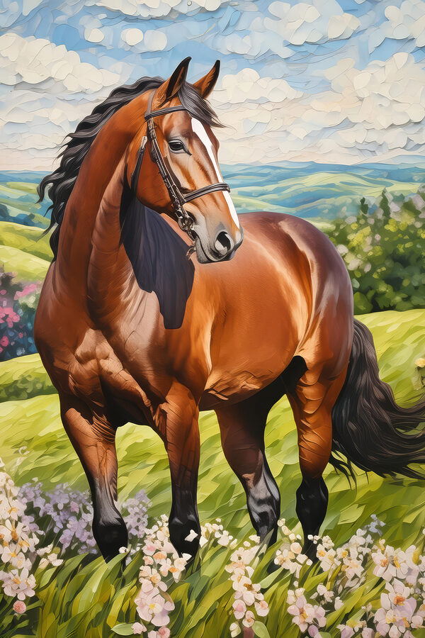 Een paard in een weiland Een paard in een weiland