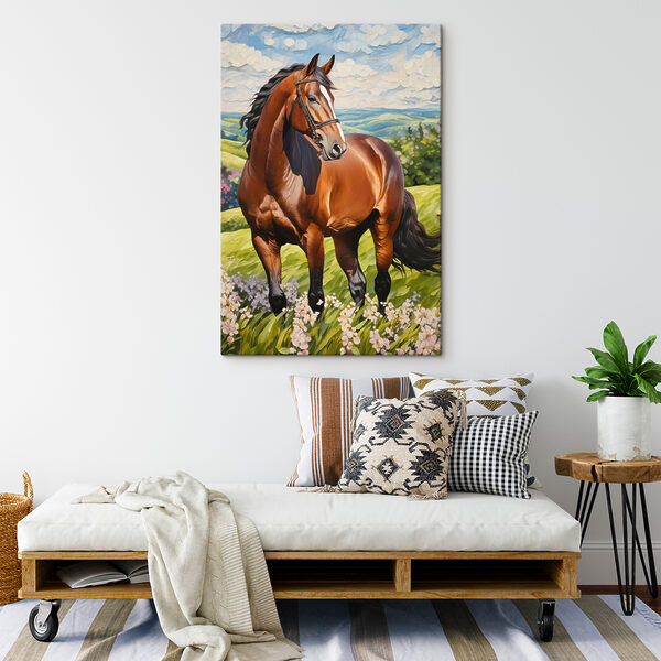 Een paard in een weiland Een paard in een weiland