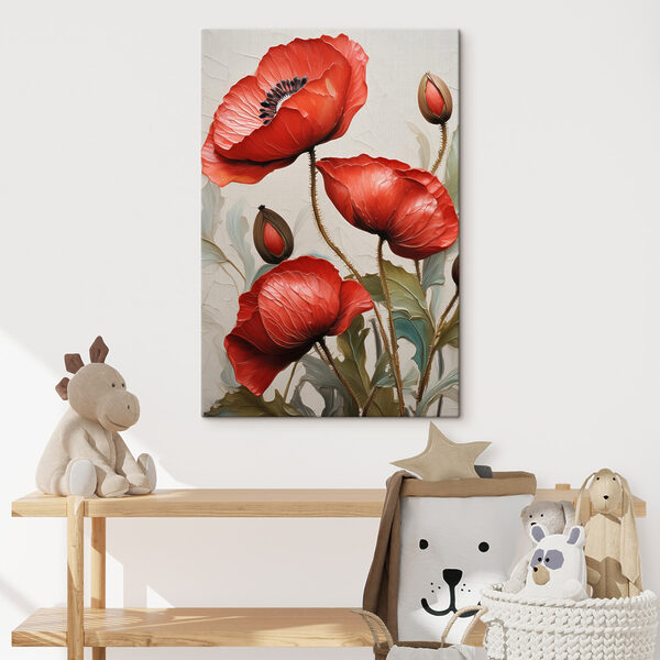 Een schilderij van rode bloemen Een schilderij van rode bloemen