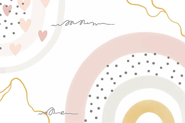 Een witte achtergrond met roze en grijze cirkels en stippen Een witte achtergrond met roze en grijze cirkels en stippen