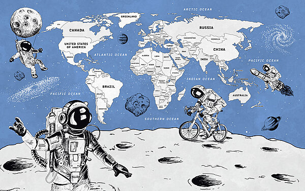Een tekening van twee astronauten op de maan Een tekening van twee astronauten op de maan