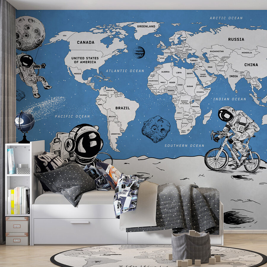 Een tekening van twee astronauten op de maan