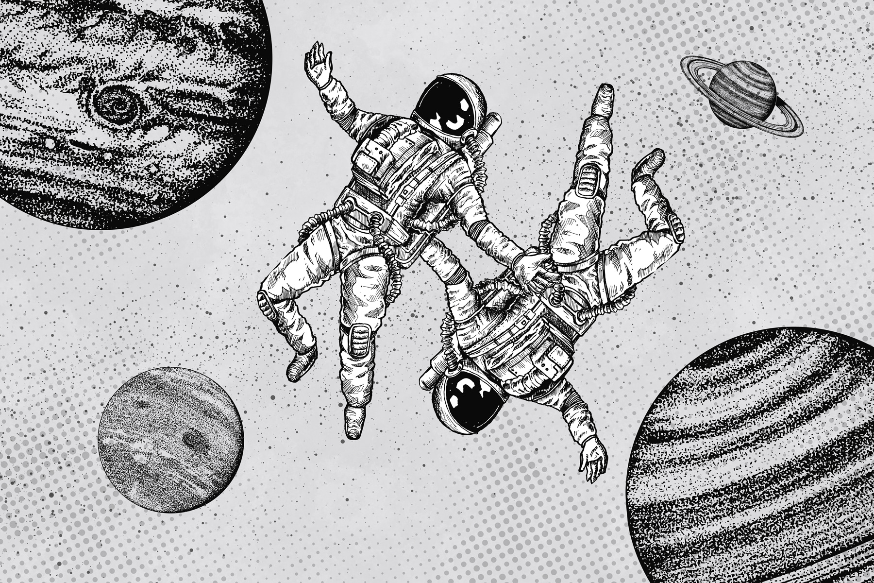 w00630p - Een tekening van astronauten in de ruimte - tegory