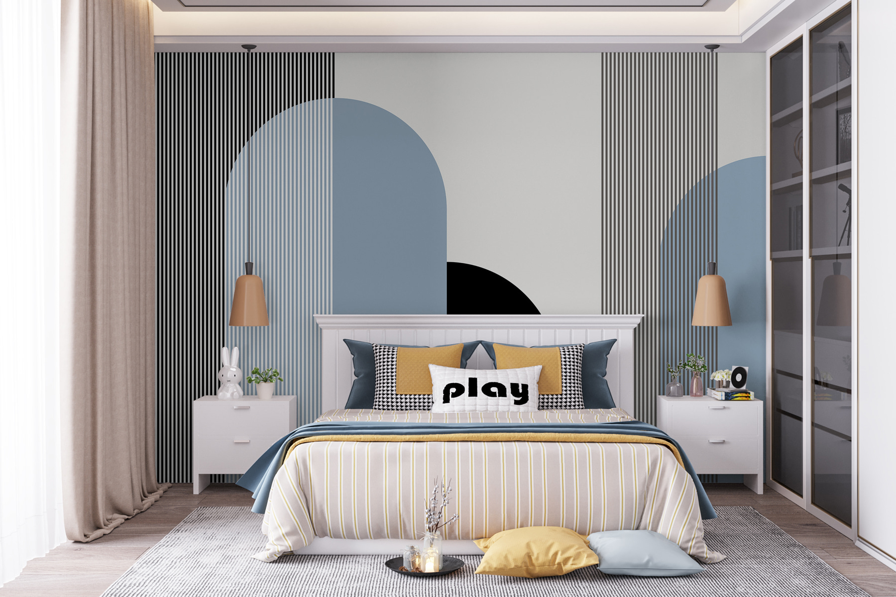 w00631v2pib1mr - Geometrische vormen in zwart-wit en blauw - tegory