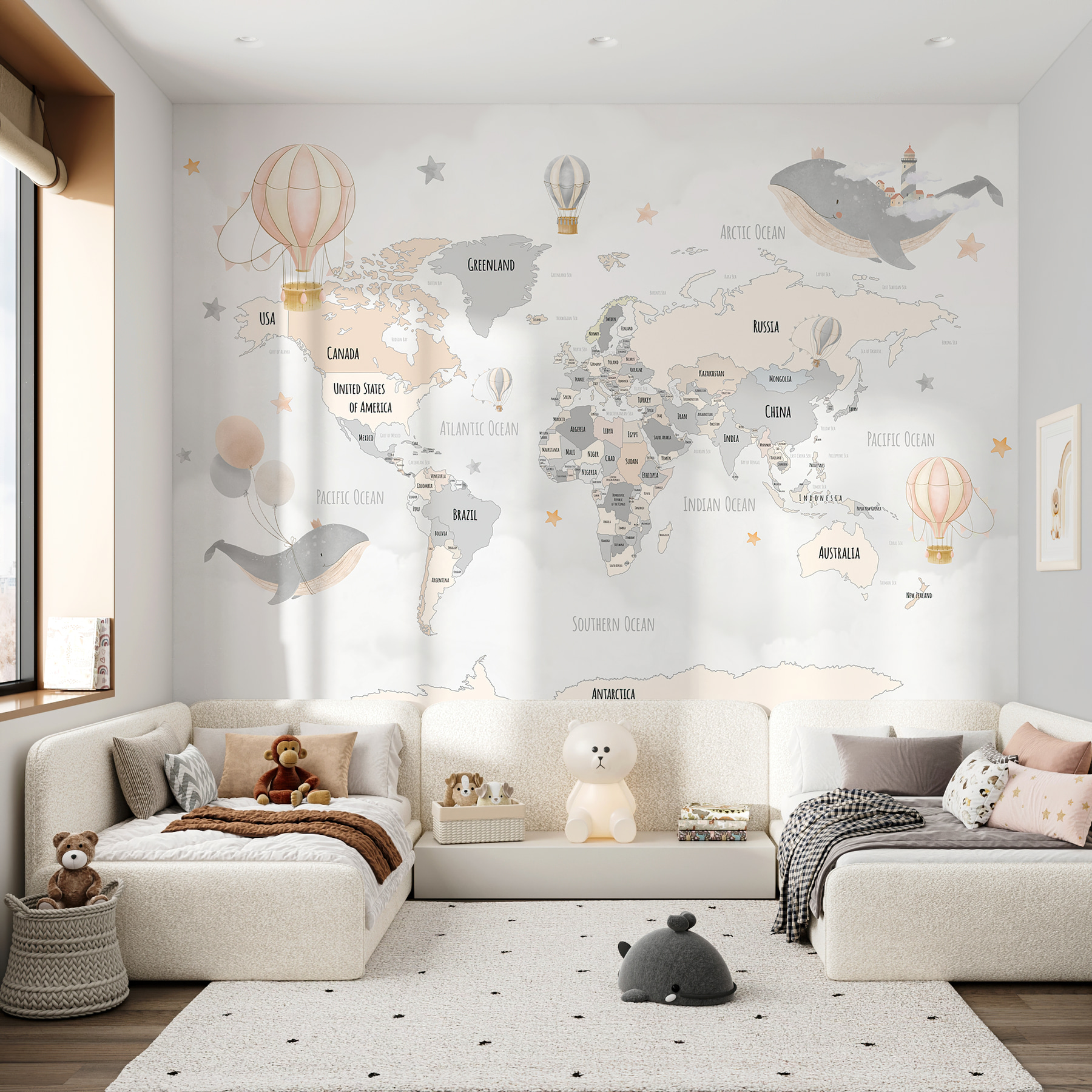 Een wereldkaart met heteluchtballonnen w00680v1pir1ms - Een wereldkaart met heteluchtballonnen - tegory