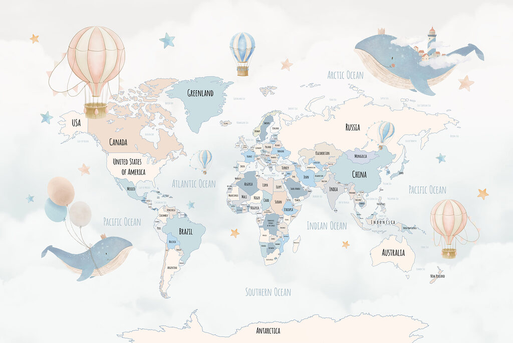 Een wereldkaart met heteluchtballonnen Een wereldkaart met heteluchtballonnen