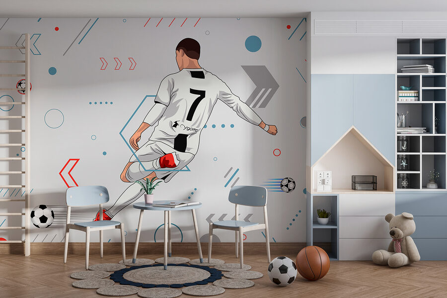 Fotobehang Een voetballer die een bal trapt - Afbeelding 2