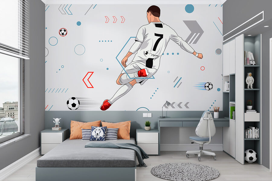 Fotobehang Een voetballer die een bal trapt - Afbeelding 3