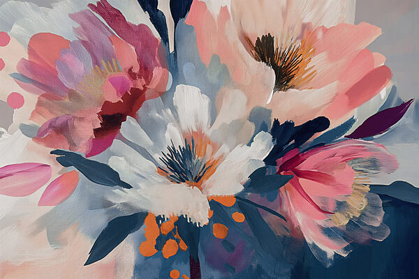 Een schilderij van bloemen op stof Een schilderij van bloemen op stof