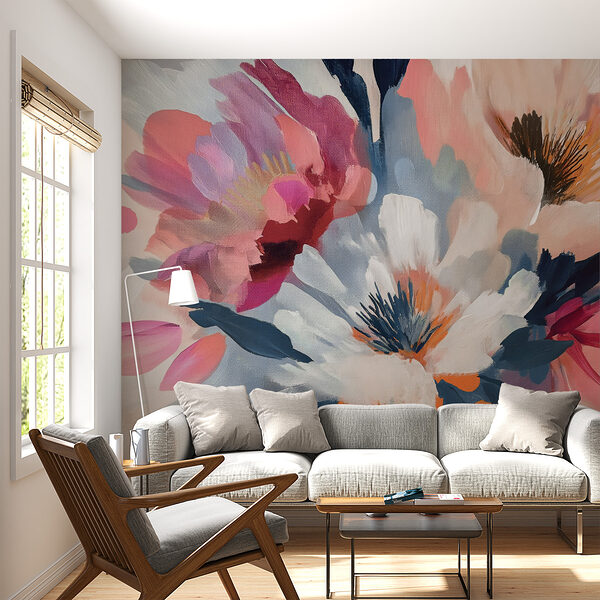 Een schilderij van bloemen op stof Een schilderij van bloemen op stof