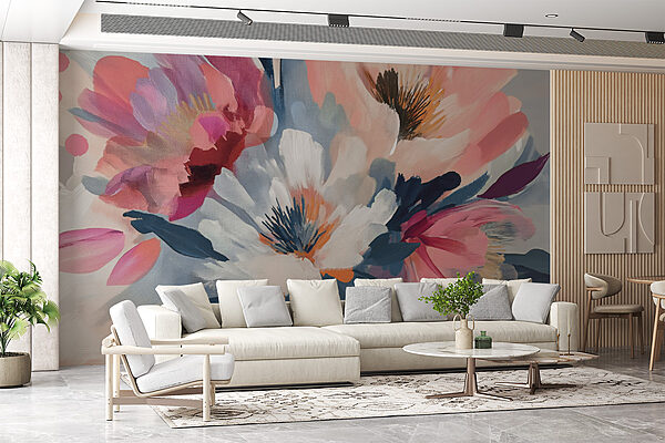 Een schilderij van bloemen op stof Een schilderij van bloemen op stof