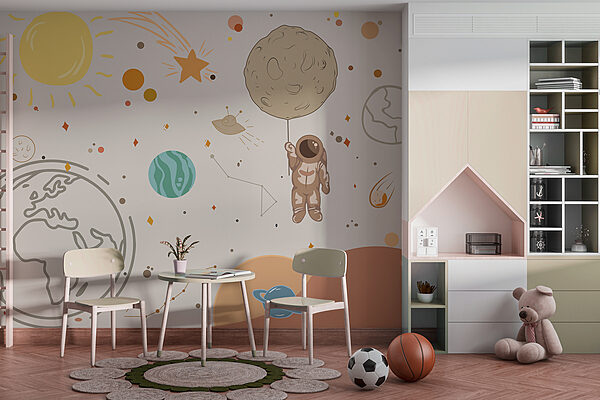 Een cartoon van een astronaut die een planeet vasthoudt in de ruimte Een cartoon van een astronaut die een planeet vasthoudt in de ruimte