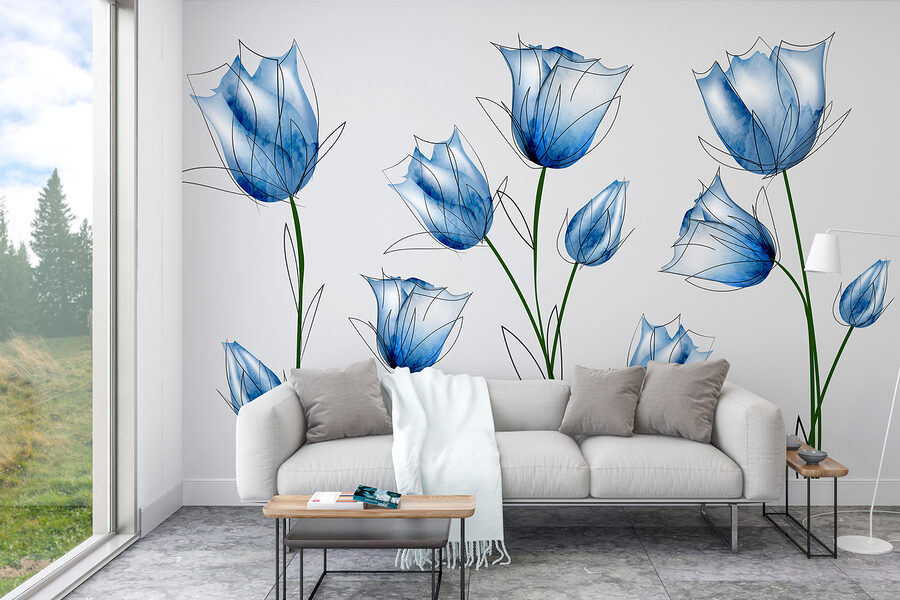 Een groep blauwe bloemen Een groep blauwe bloemen