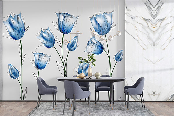 Een groep blauwe bloemen Een groep blauwe bloemen