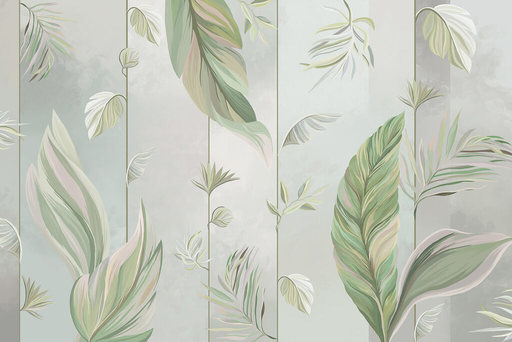 A wallpaper with leaves and lines