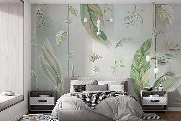 A wallpaper with leaves and lines