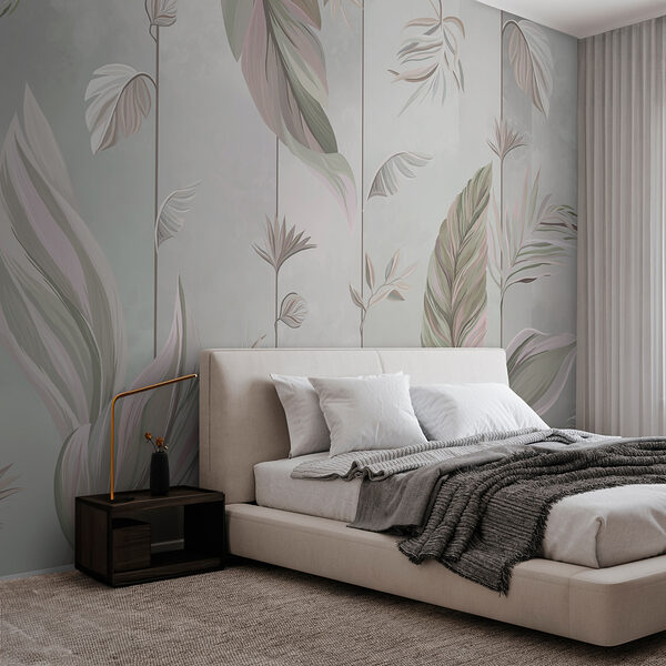 A wallpaper with leaves and lines