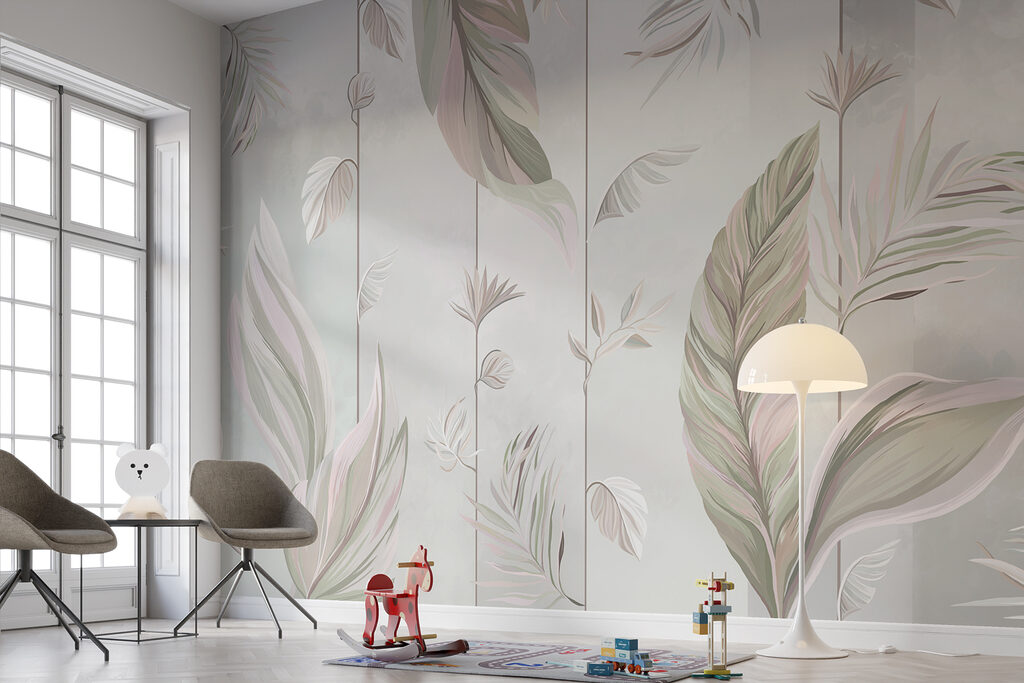 A wallpaper with leaves and lines